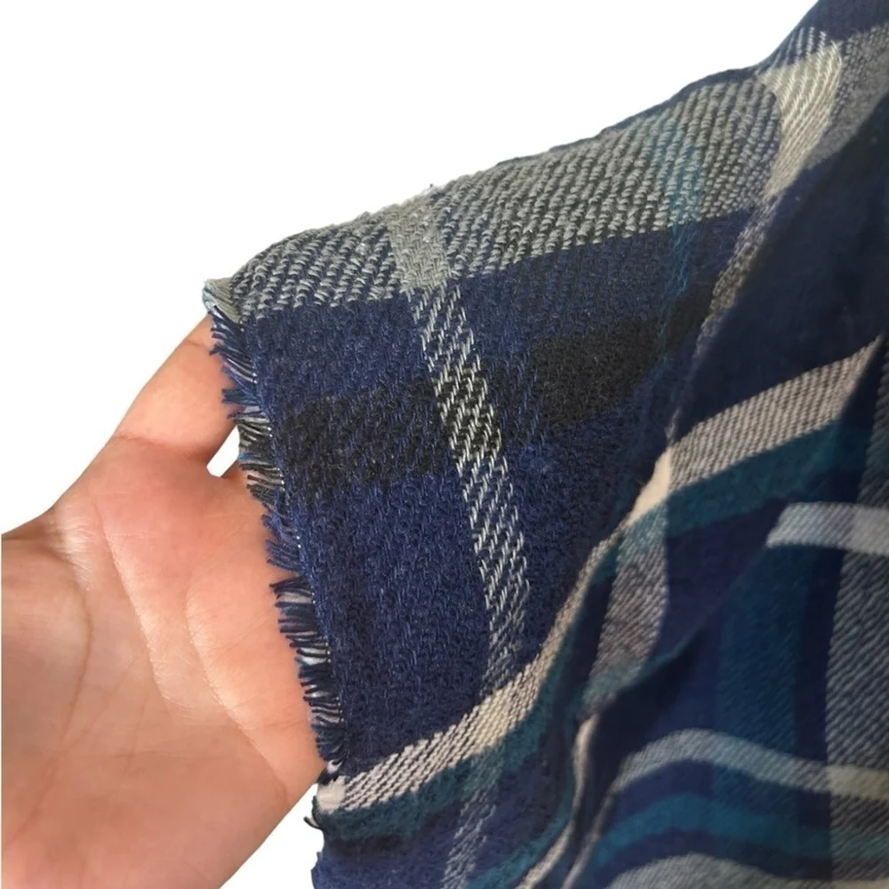 Steve Madden Blue Turquoise Reversible Plaid Houndstooth Shawl Scarf Wrap - Picture 11 of 13